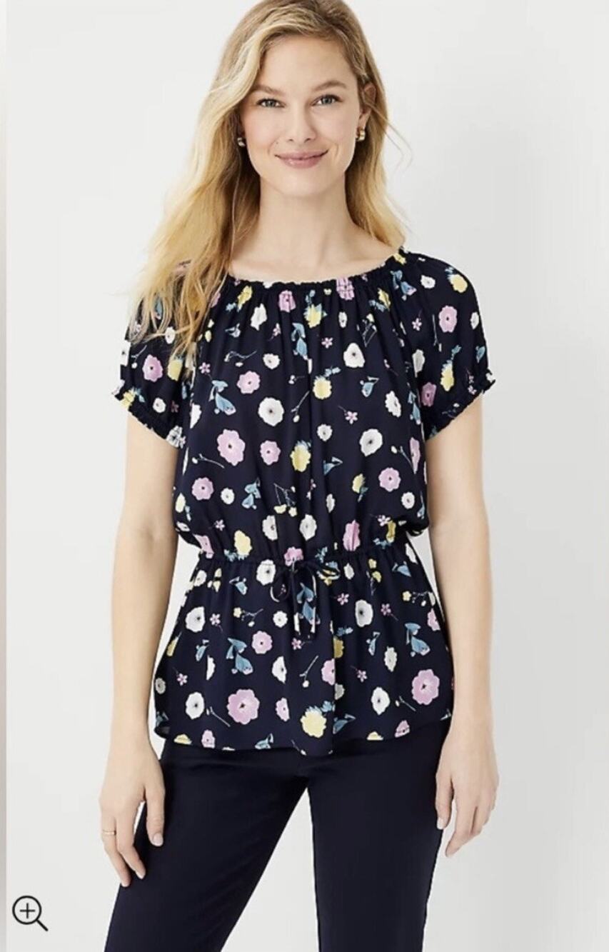 Ann Taylor Floral Tie Waist Top XL